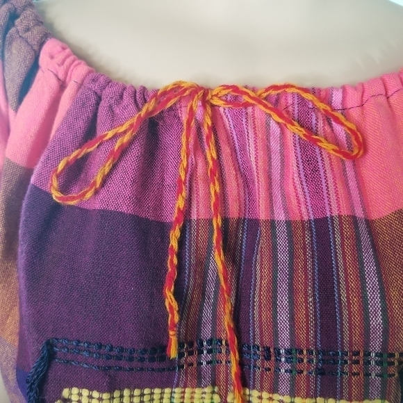 Vtg 80s bright woven madras plaid ethnic Preppy dress - Picture 9 of 11